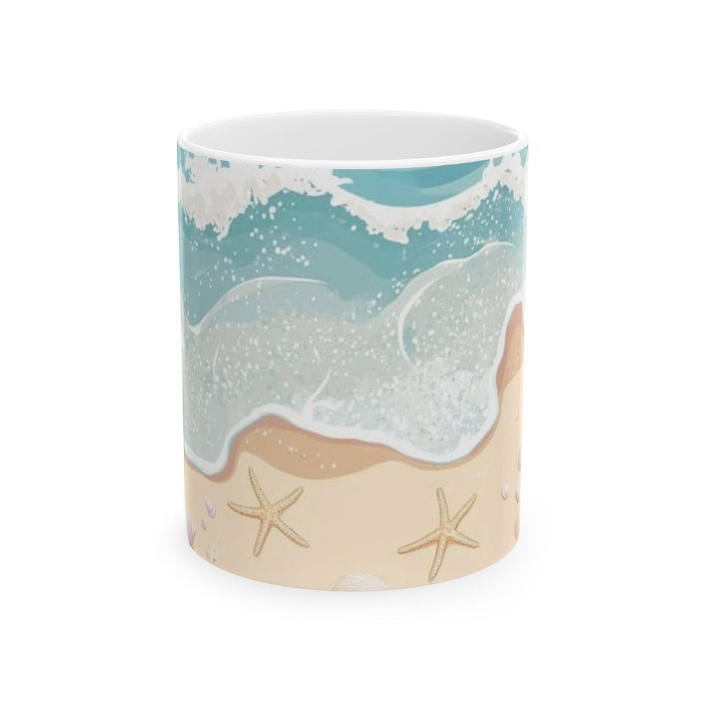Seaside Waves Beach Mug – Coastal Starfish Shell Ceramic Coffee Cup (11oz, 15oz)