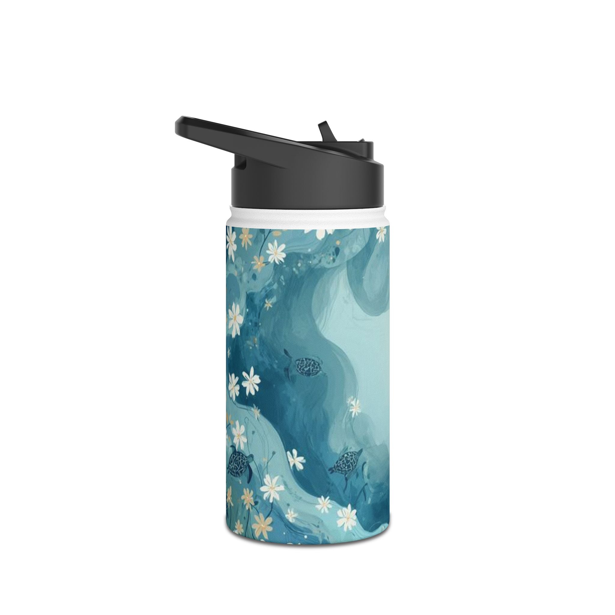 Ocean Floral Stainless Steel Water Bottle — Sea Turtle & Whale Design