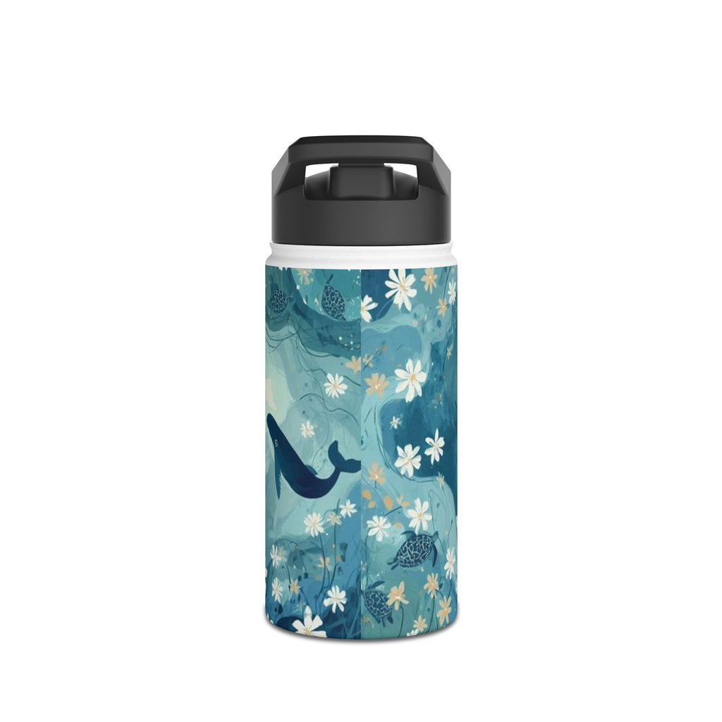 Ocean Floral Stainless Steel Water Bottle — Sea Turtle & Whale Design