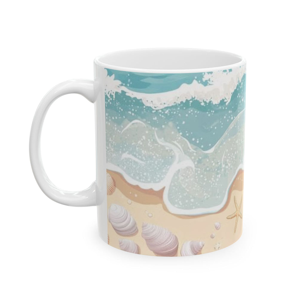 Seaside Waves Beach Mug – Coastal Starfish Shell Ceramic Coffee Cup (11oz, 15oz)