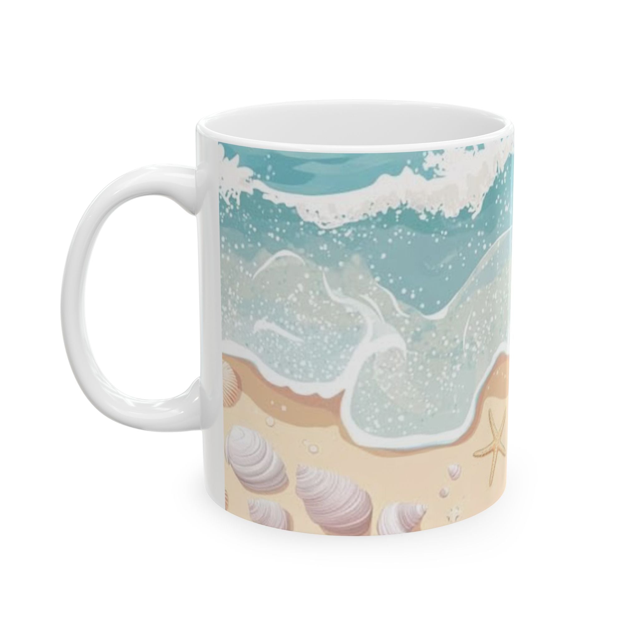 Seaside Waves Beach Mug – Coastal Starfish Shell Ceramic Coffee Cup (11oz, 15oz)