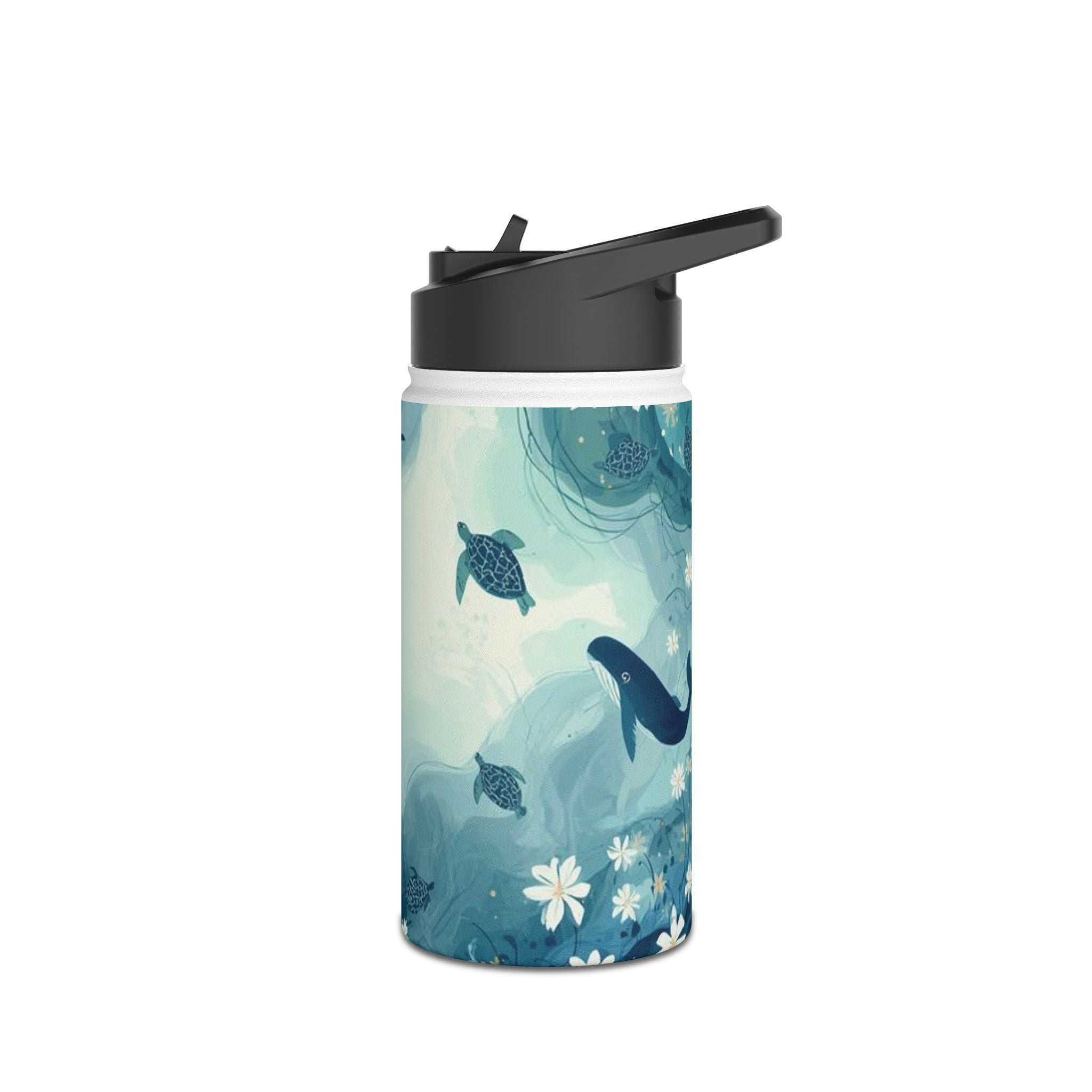 Ocean Floral Stainless Steel Water Bottle — Sea Turtle & Whale Design