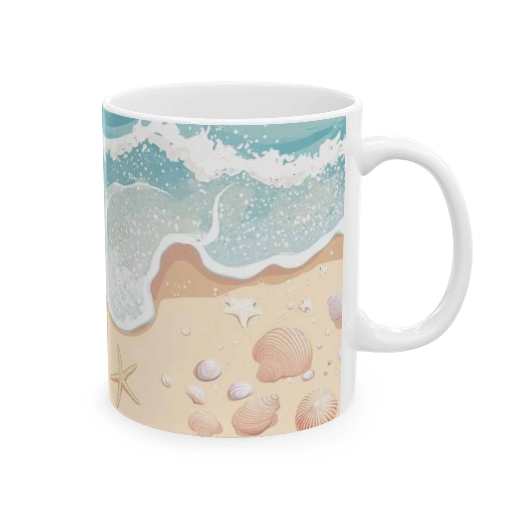 Seaside Waves Beach Mug – Coastal Starfish Shell Ceramic Coffee Cup (11oz, 15oz)