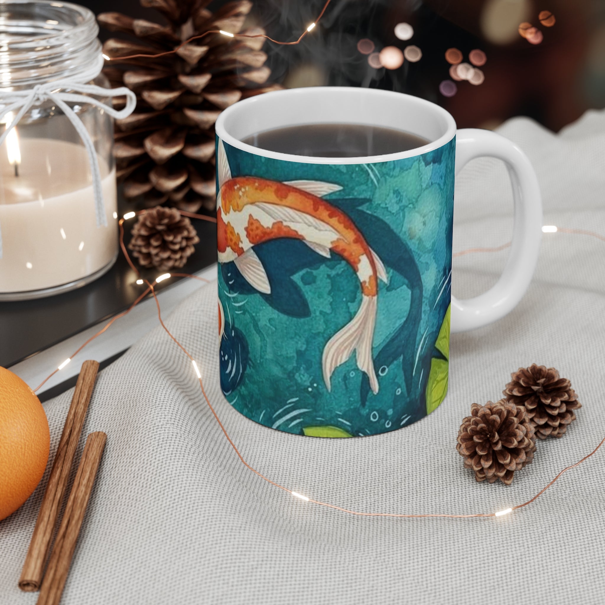Koi Fish Ceramic Mug — 11oz Tranquil Pond Coffee Cup